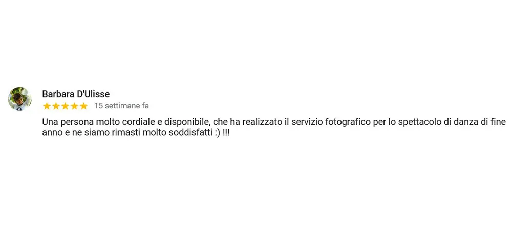 Recensione cliente fotografo eventi Roma