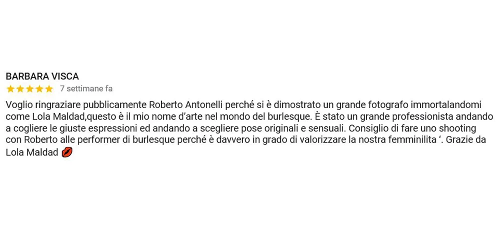 Recensione cliente shooting fotografico Roma